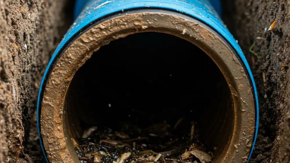 Clogged sewer line with debris and blockage, illustrating plumbing repair needs in Nassau County.